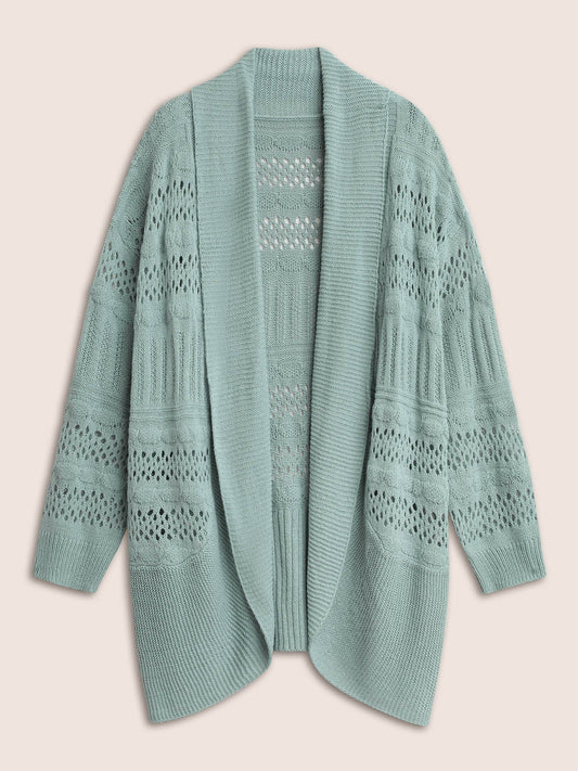 Solid Cable Knit Cut Out Open Front Cardigan