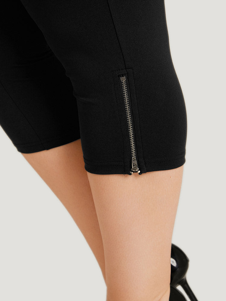 Plain Skinny Pocket Zipper Cropped Pants