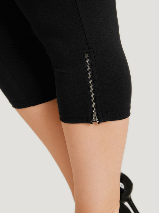 Plain Skinny Pocket Zipper Cropped Pants