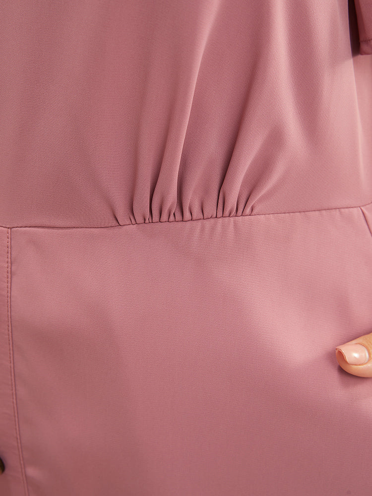Plain Ruffle Sleeve Pocket Button Detail Dress