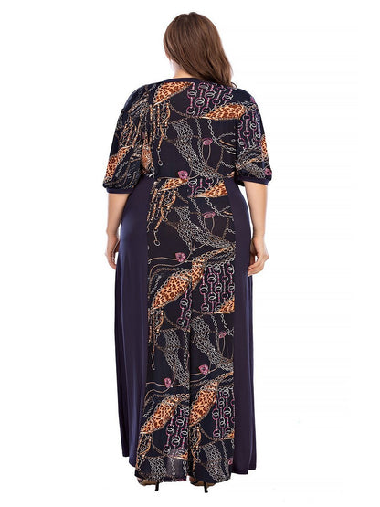 Printed Pacthwork Half-sleeve Maxi Dress