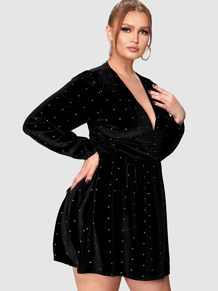 Polka Dot Deep V Neck Dress