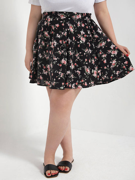 Ditsy Floral Elastic Waist Flare Hem Skirt