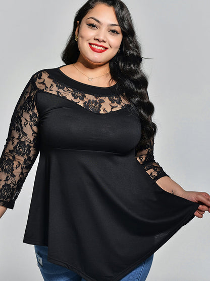 Lace Asymmetrical Hem Blouse