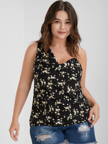Ditsy Floral Print Asymmetrical Tank Top