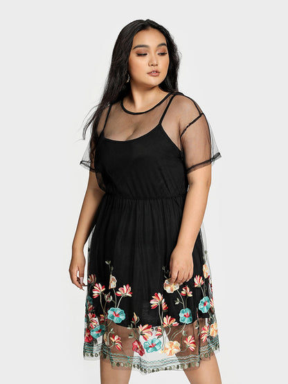 Floral Embroidery Mesh Dress