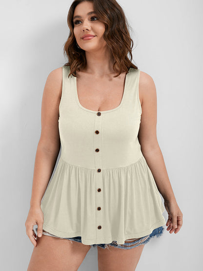 Solid Scoop Neck Button Front Tank Top