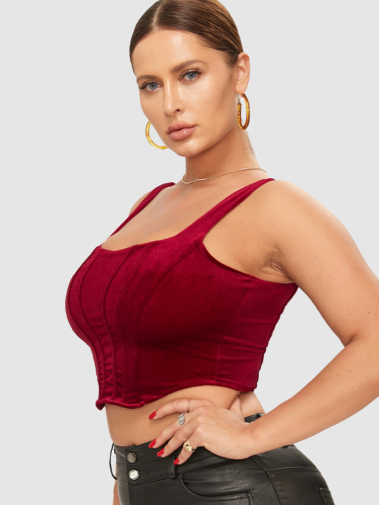 Velvet Back Zip Up Crop Cami