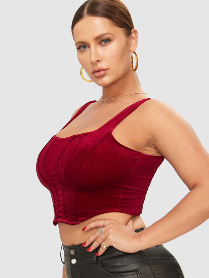 Velvet Back Zip Up Crop Cami