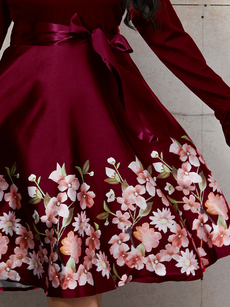 Floral Ribbon Knotted Dress