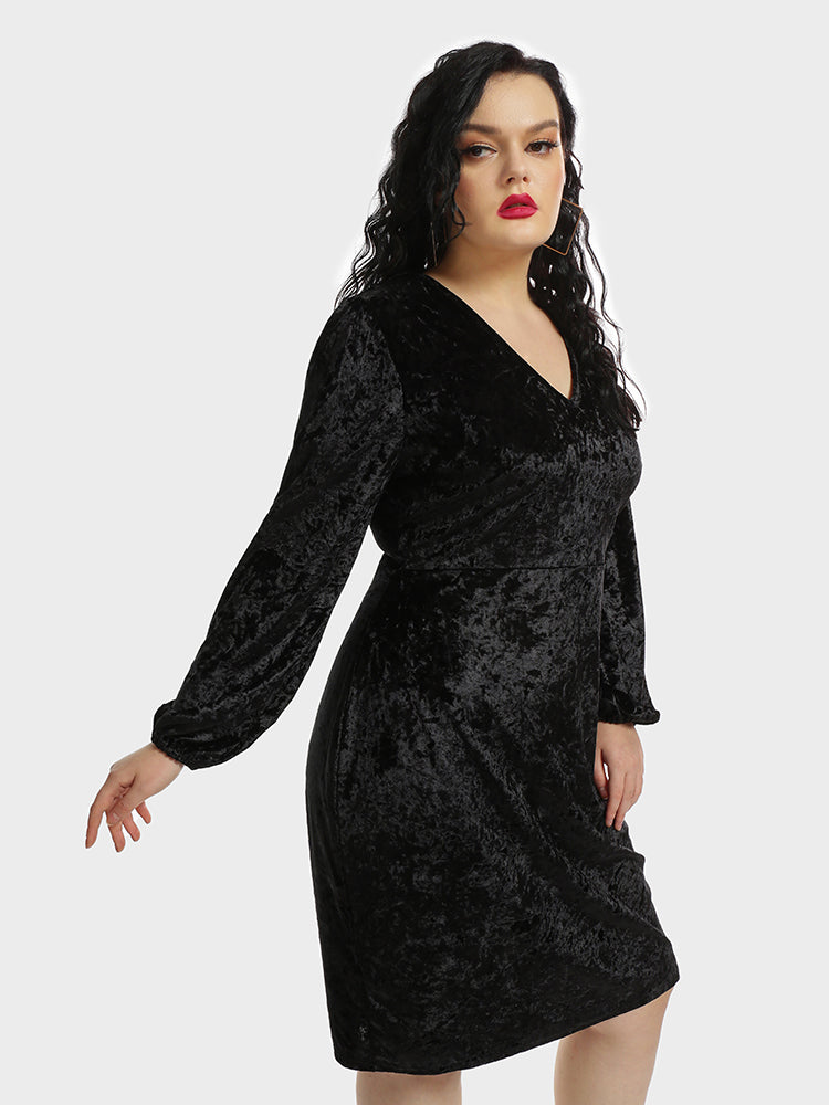 Solid Color V-neck Bodycon Dress