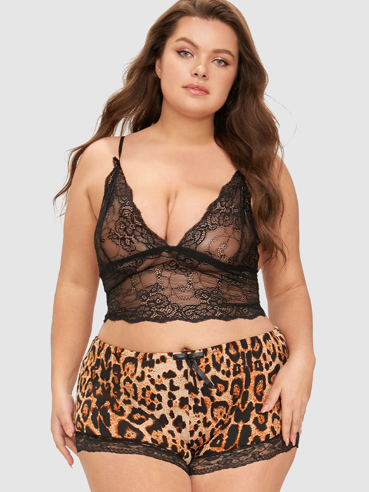 Samantha Casual At Home - 3pcs Leopard Lace Lounge Set