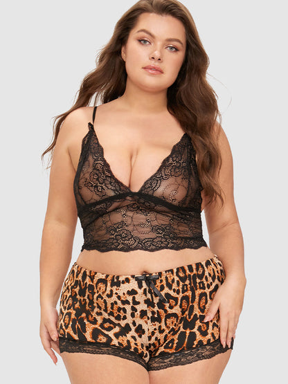 Samantha Casual At Home - 3pcs Leopard Lace Lounge Set