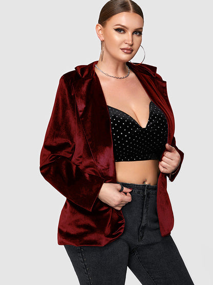 Button Velvet Pocket Blazer