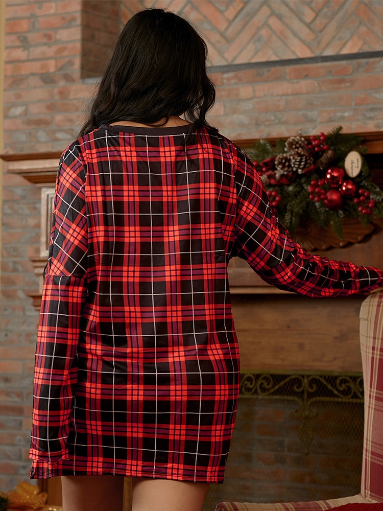 Tartan Pattern Letter Print Pocket Dress