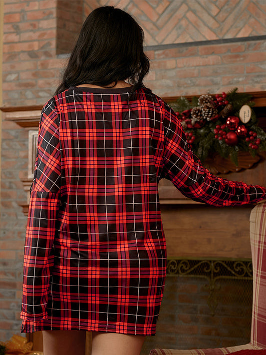 Tartan Pattern Letter Print Pocket Dress