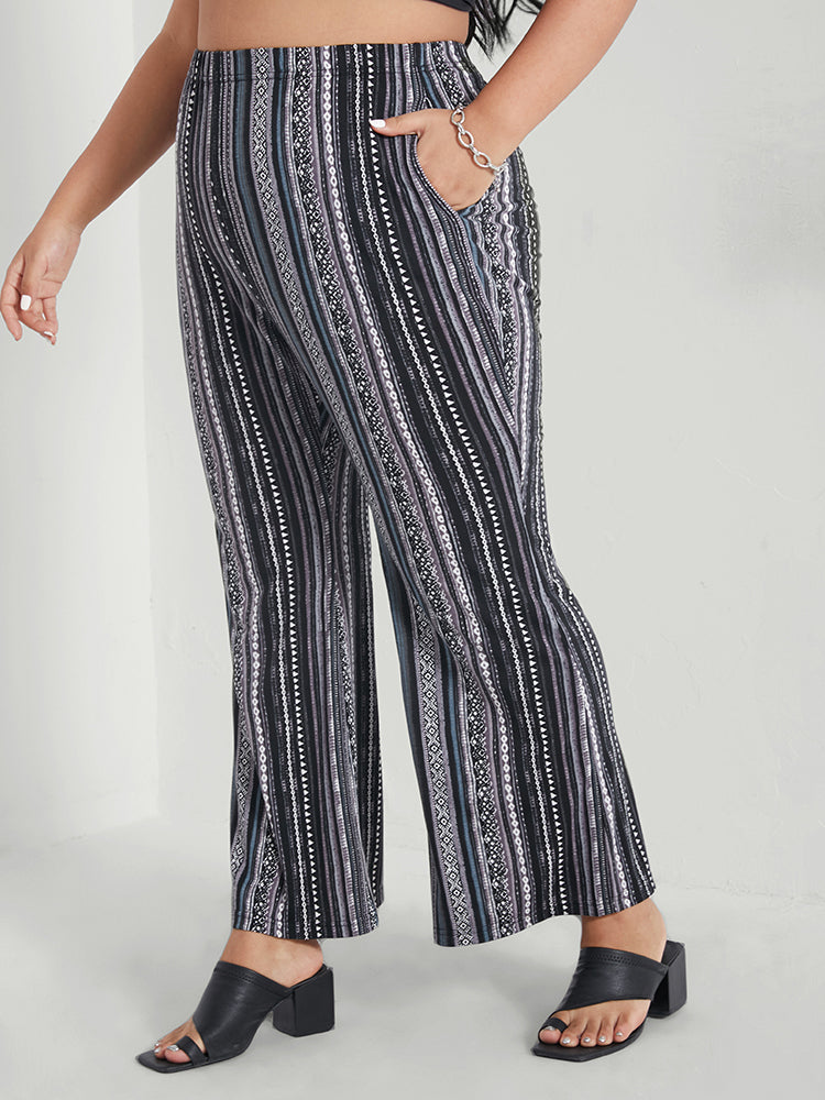Geometric Print Pocket Flare Leg Pants