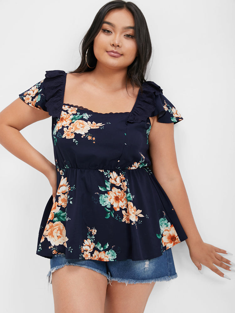 Floral Flutter Sleeve Ruffle Tank Top