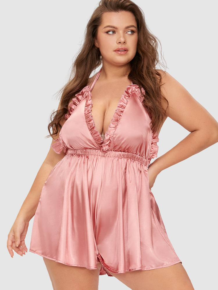 Samantha Casual At Home - Ruffle Backless Satin Romper