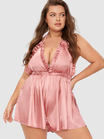 Samantha Casual At Home - Ruffle Backless Satin Romper