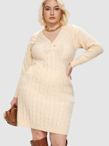 Cable Knit Twist Front  Sweater Dress