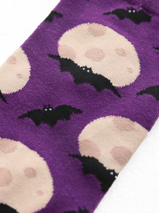 1 Pair Halloween Moon Bat Contrast Socks