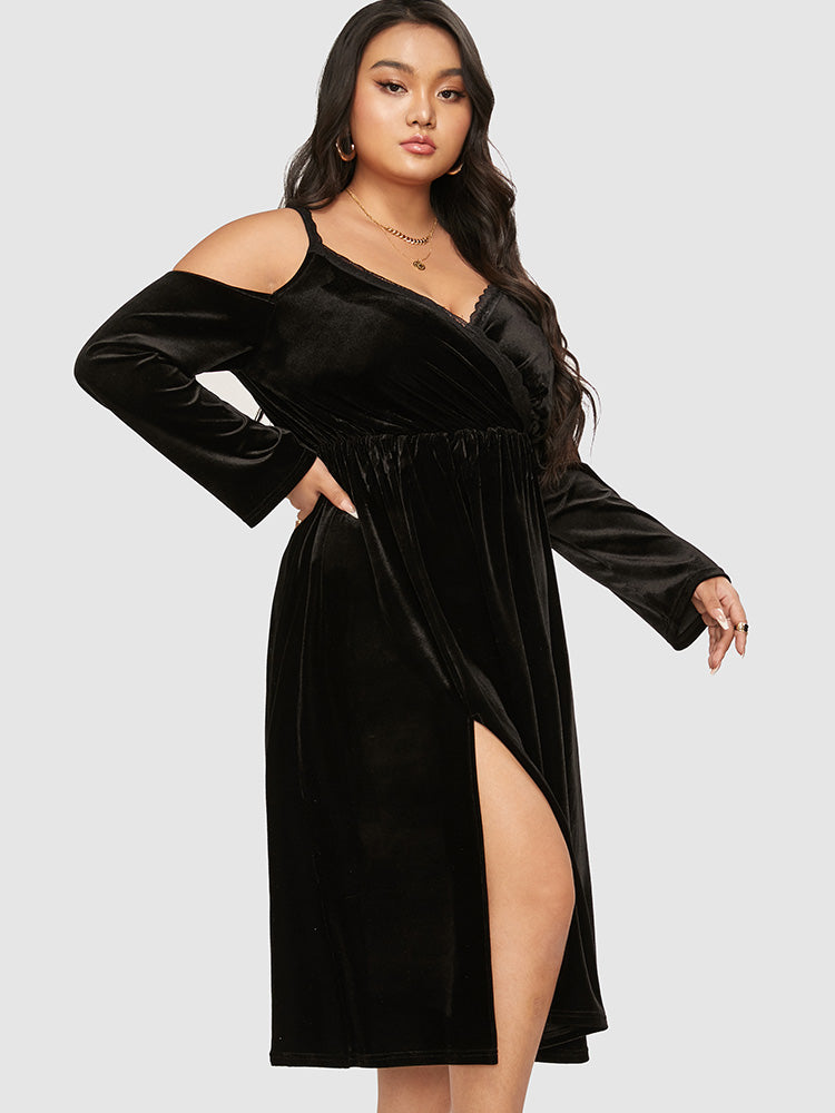 Velvet Cut Out Lace Trim Split Dress