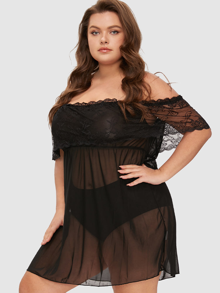 Lace Mesh Sheer Night Dress Without Panty