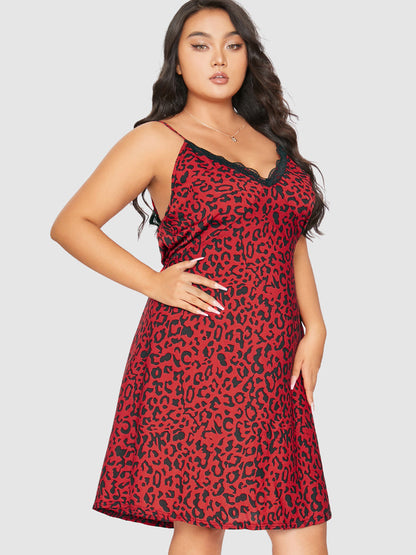 Leopard Lace Trim Cami Sleep Dress