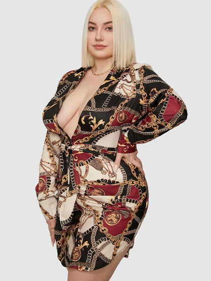 Chain Print Knot Front Bodycon Dress