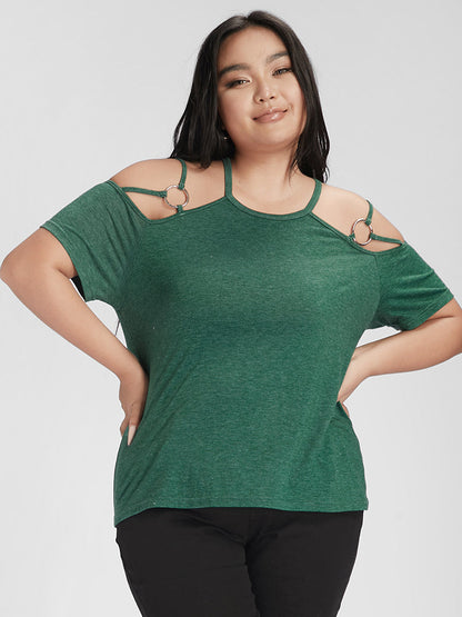 Cold Shoulder O-Ring Marled T-shirt