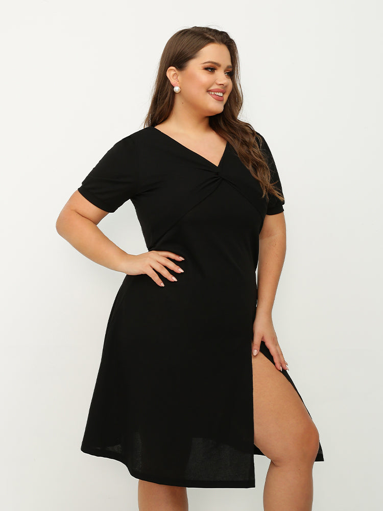 Slit Hem Twist Front Dress