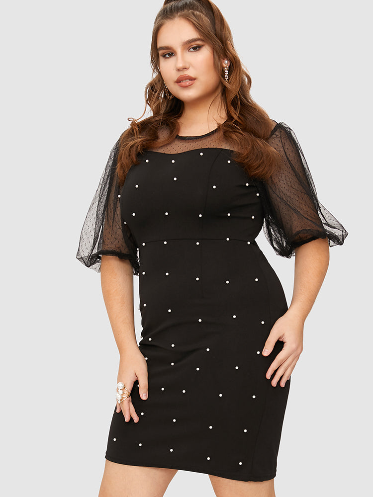 Beaded Contrast Mesh Bodycon Dress