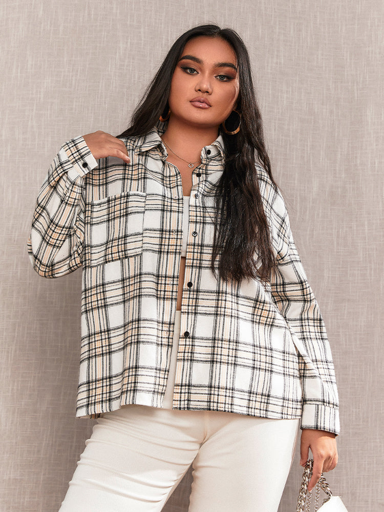 Check Button Casual Blouse