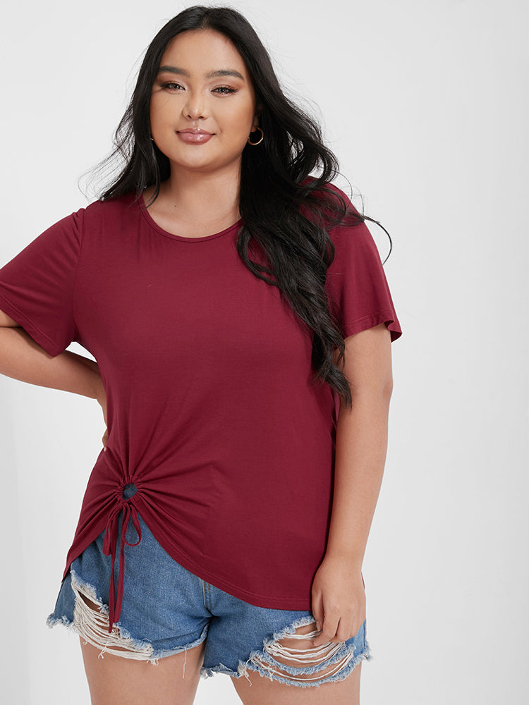 Solid Drawstring Ruched T-shirt
