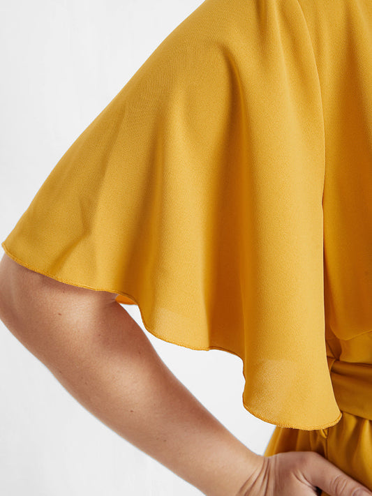 Solid Ruffles Ties Front Pocket Wrap Jumpsuit