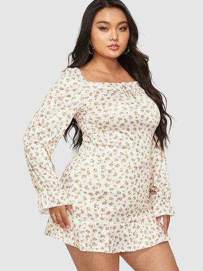 Ditsy Floral Bowknot Front Ruffled Dress