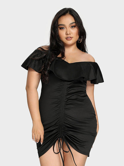 Ruched Ruffle Solid Dress