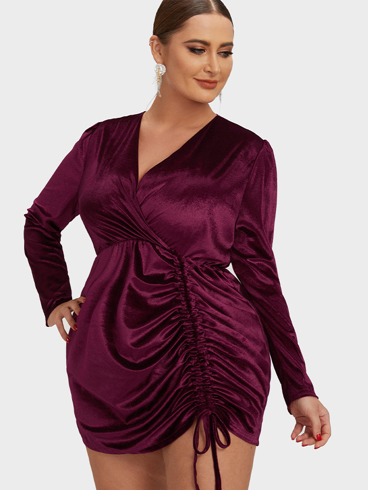 Solid Drawstring Ruched Bodycon Dress