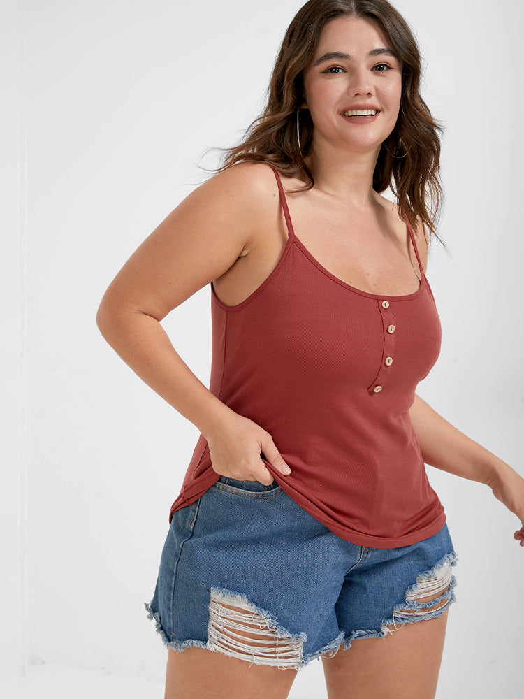 Plain Button Rib Cami Top
