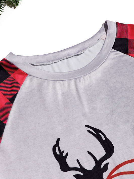 Christmas Elk Print Plaid Lounge Set