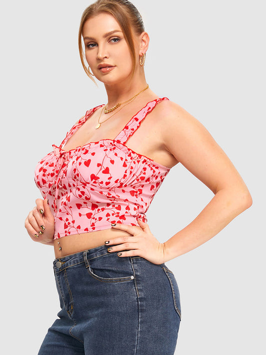 Heart Printed Frill Trim Cami Top