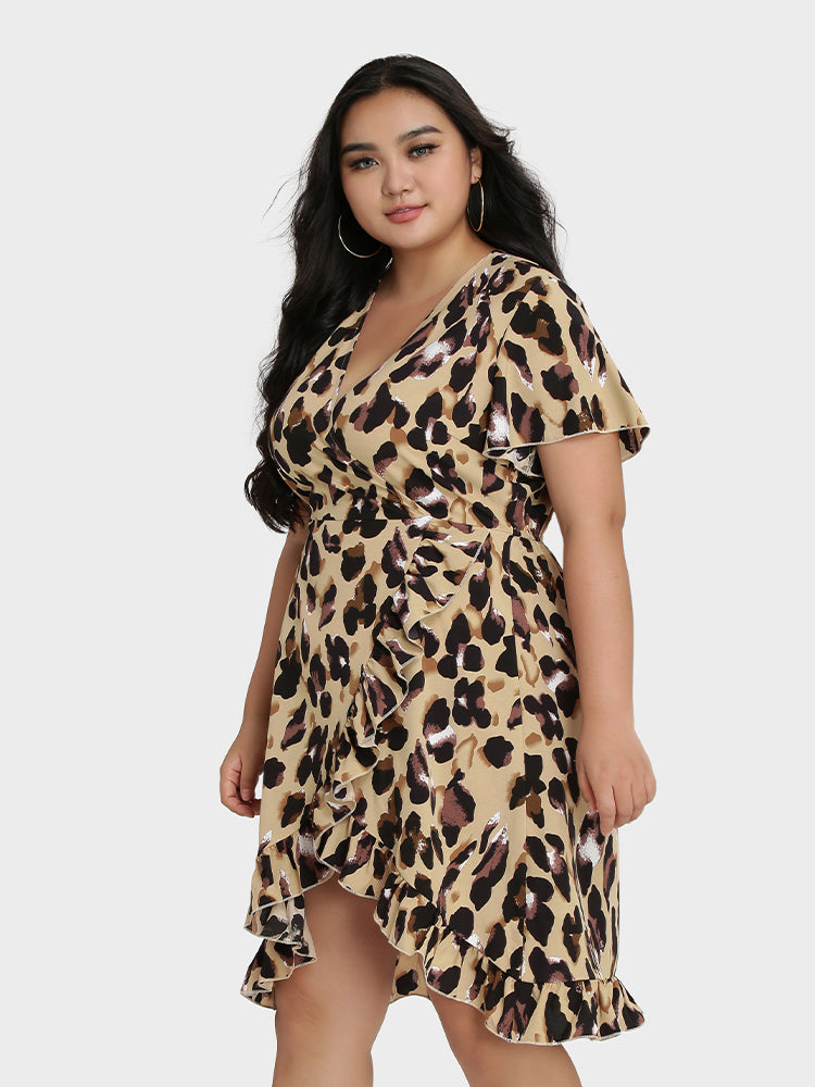 Leopard Wrap Ruffle Dress