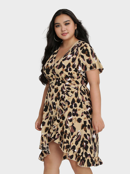 Leopard Wrap Ruffle Dress