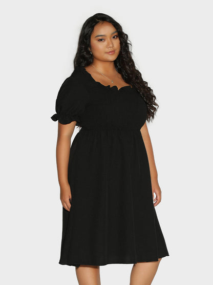 Puff Sleeve Frill Trim Dress