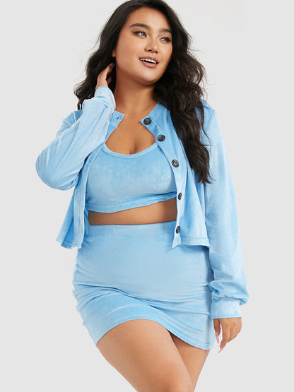 3pcs Velvet Tank & Skirt Lounge Set With Coat