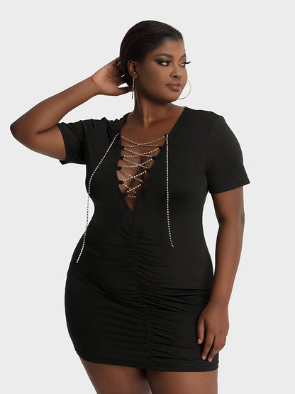 Ruched Rhinestone Cross Dress