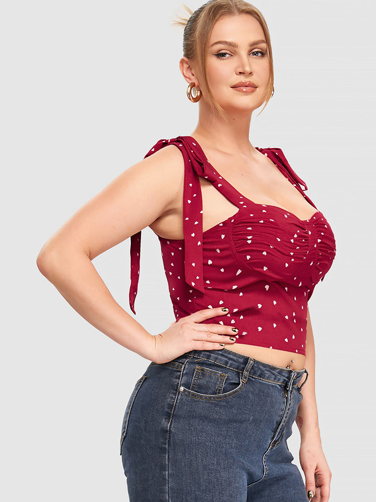 Tie Straps Heart Print Cami Top