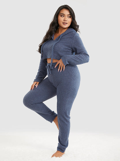 Fleece Hooded Drawstring Lounge Set