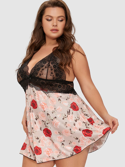 Samantha Casual At Home - Floral Lace Backless Nigth Dress